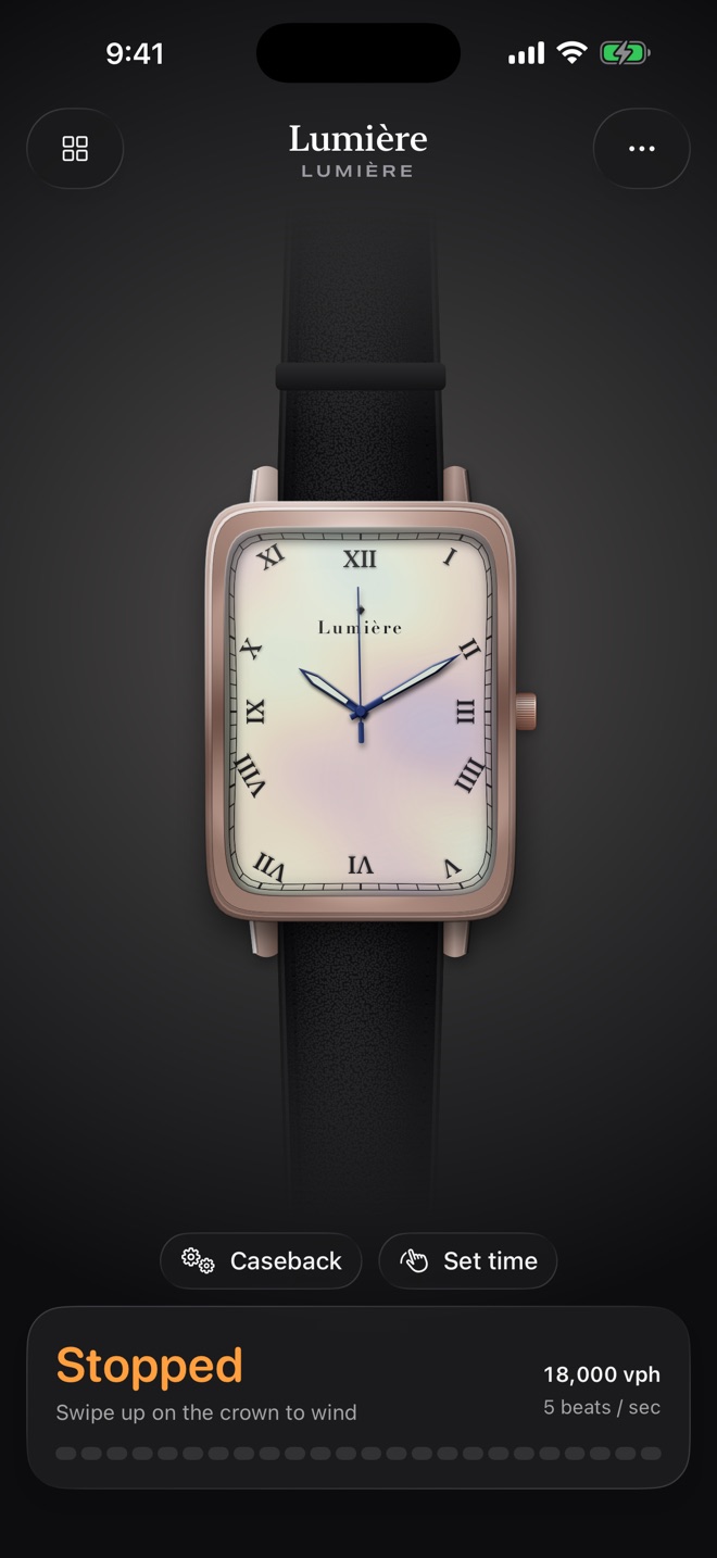 Lumière, a stopped rose-gold tank watch